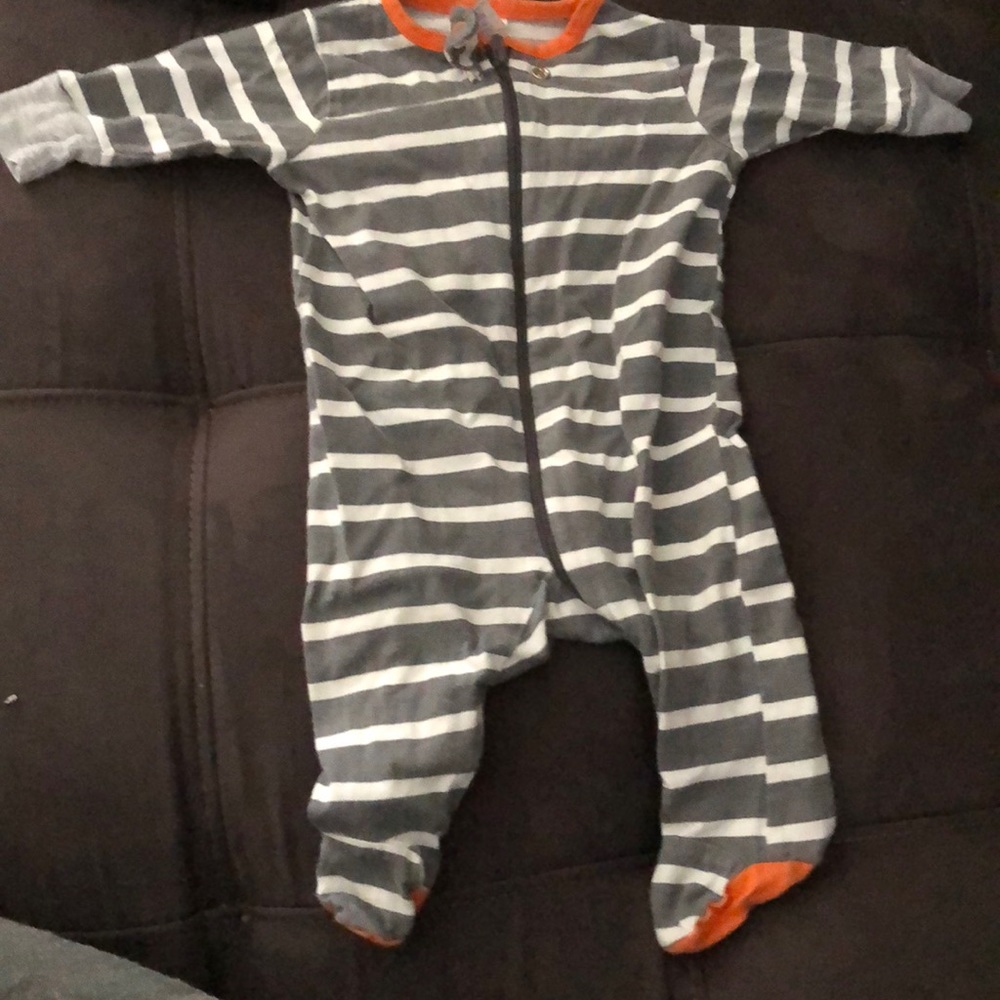 Long sleeve striped zip up onesie